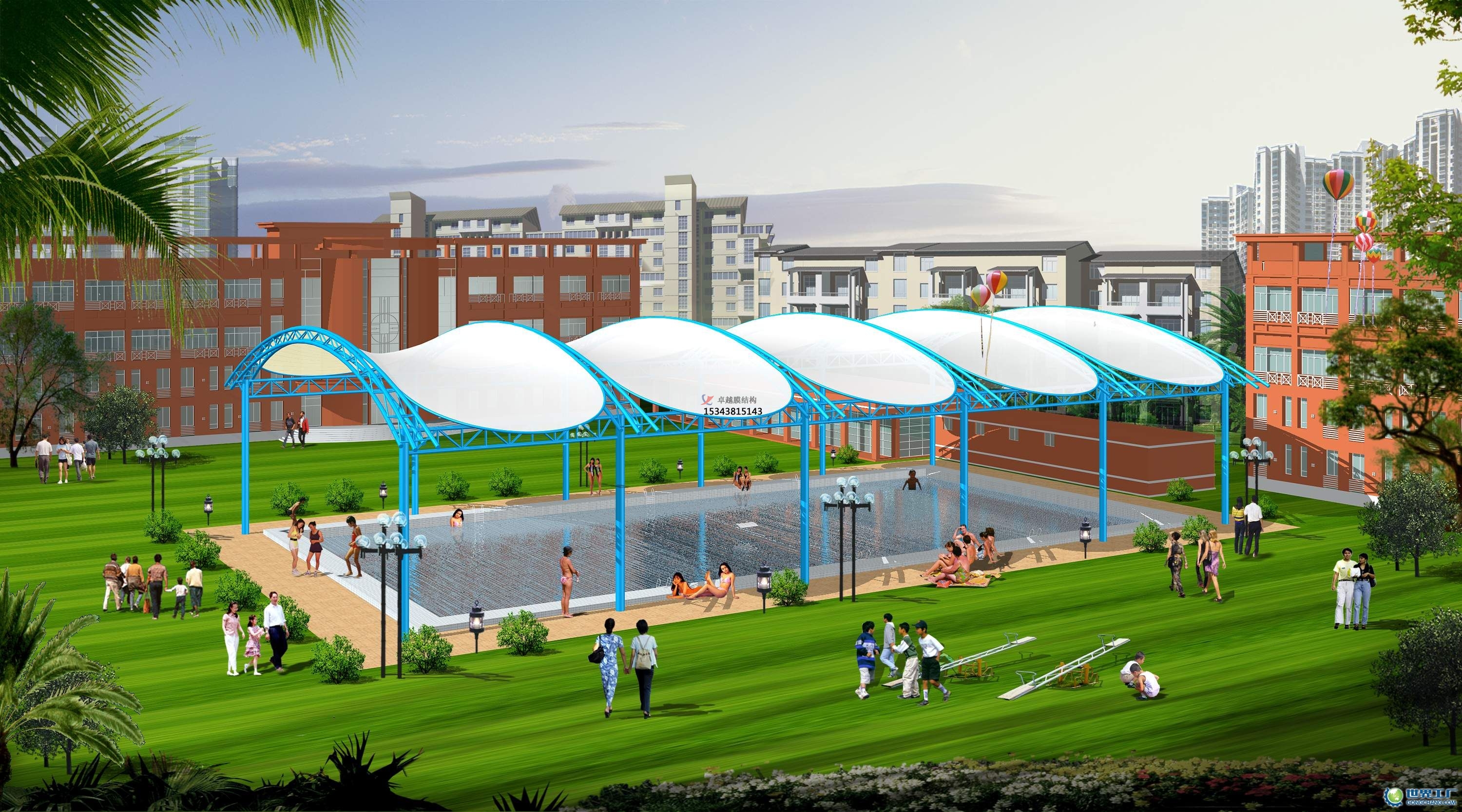 重慶膜結構游樂場/水上樂園/造浪池/游泳池/兒童樂園遮陽棚廠家【膜結構施工】